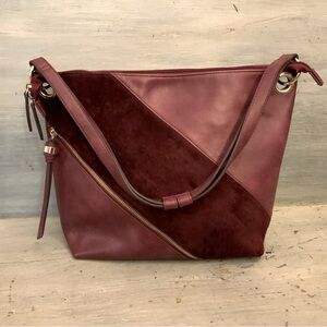 Sondra Roberts Squared Burgundy Faux Suede Leather Shoulder Bag 12x12x5 Like New